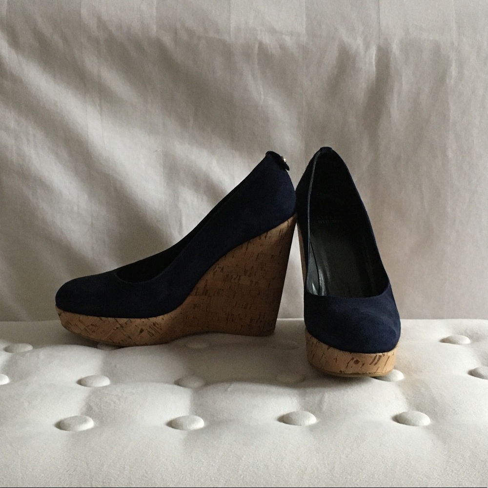 Stuart Weitzman Navy Corkswoon Wedges